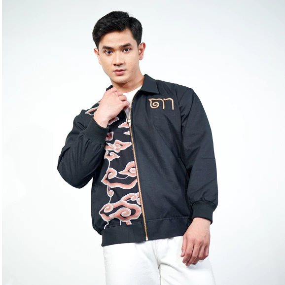 Batik Bomber Jacket with Mega Mendung Pattern Black Half Farsyid