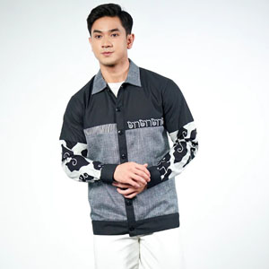 Batik Shirts with Mega Mendung Komb Line Pattern Black