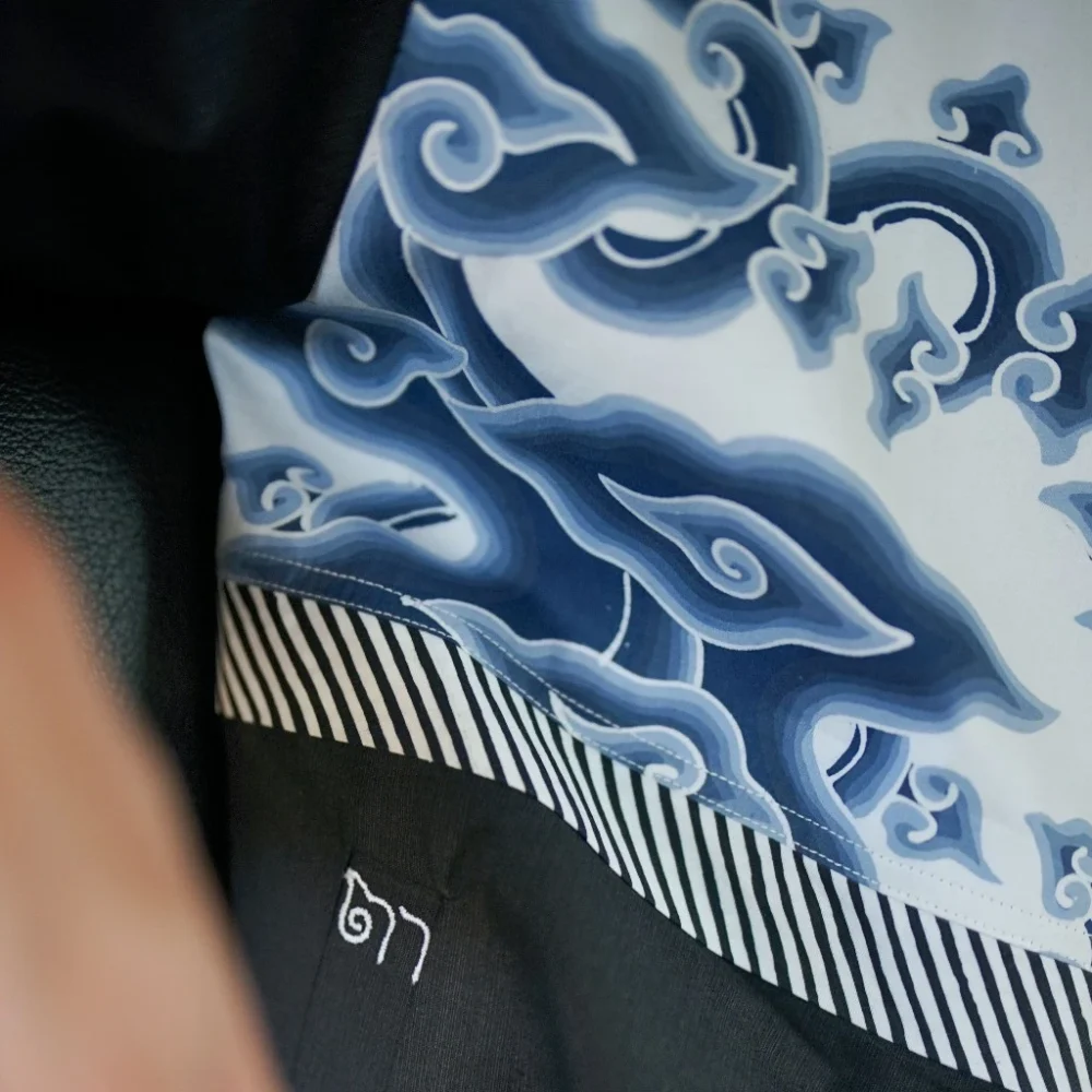 Batik Shirts Zipper Black with Mega Mendung Pattern Blue Line - Image 2