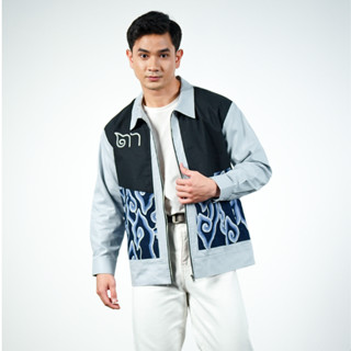 Batik Jacket with Mega Mendung Pattern Light Grey