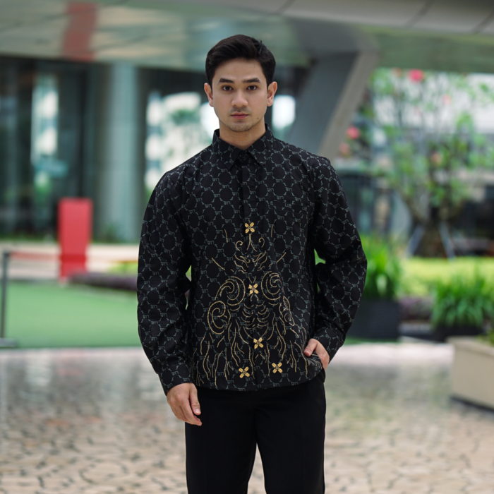 Batik Shirt Exclusive Lucano Black Shirt Monogram - Elegant Slim Fit