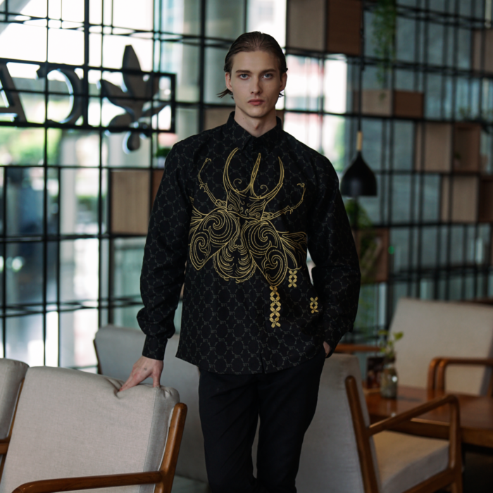 Batik Shirt Exclusive Lucano Black Shirt Full Printed - Elegant Slim Fit