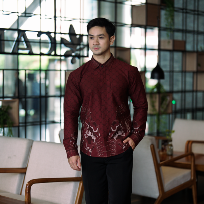 Batik Shirt Exclusive Cervus Maroon Shirt Half Printed - Elegant Slim Fit