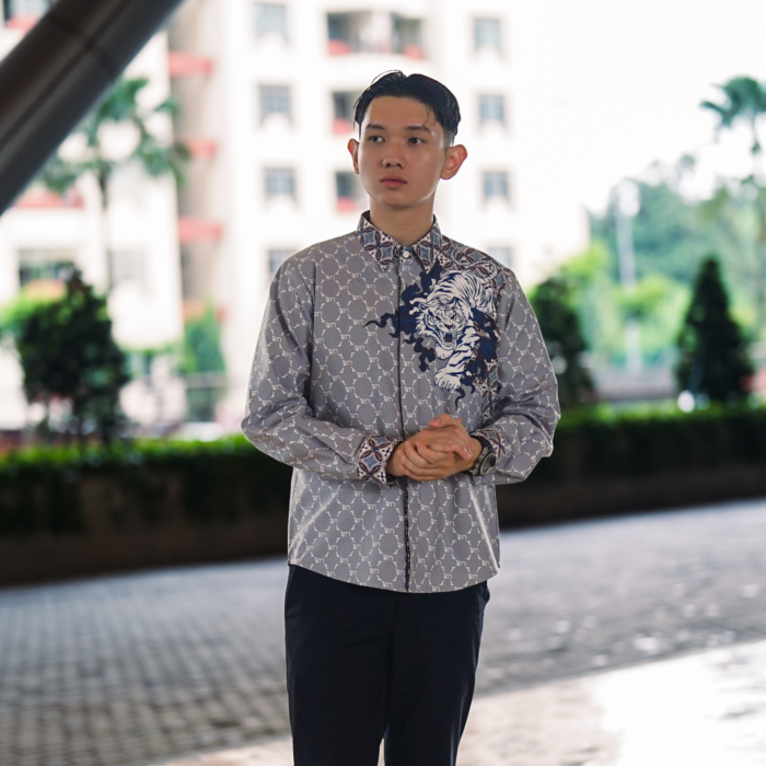 Batik Shirt Exclusive Tigris Grey Shirt Half Printed - Elegant Slim Fit