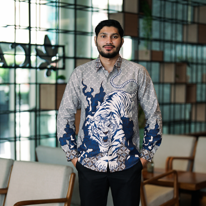 Batik Shirt Exclusive Tigris Grey Shirt Full Printed - Elegant Slim Fit
