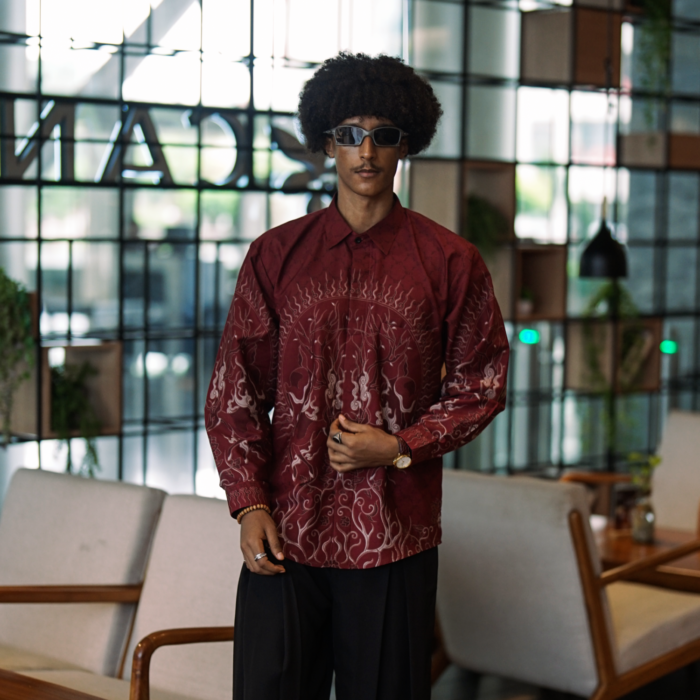 Batik Shirt Exclusive Cervus Maroon Shirt Full Printed - Elegant Slim Fit