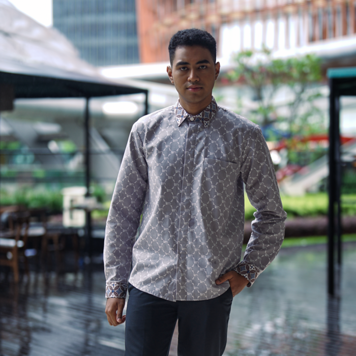 Batik Shirt Exclusive Tigris Grey Shirt Monogram - Elegant Slim Fit