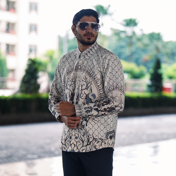Batik Shirt Exclusive Cervus White Shirt Full Printed - Elegant Slim Fit